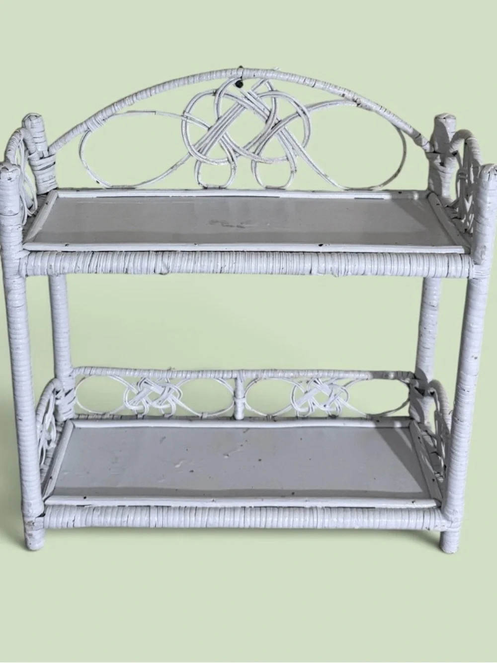 Vintage~1970s~White Wicker & Rattan ~ Two Tier ~ Wall Shelf